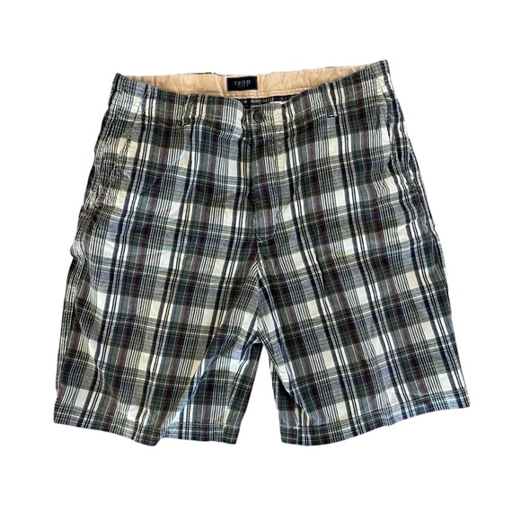 IZOD Plaid Cotton Shorts – Men’s Size 36 Casual Preppy Summer Checkered Shorts - Picture 1 of 10